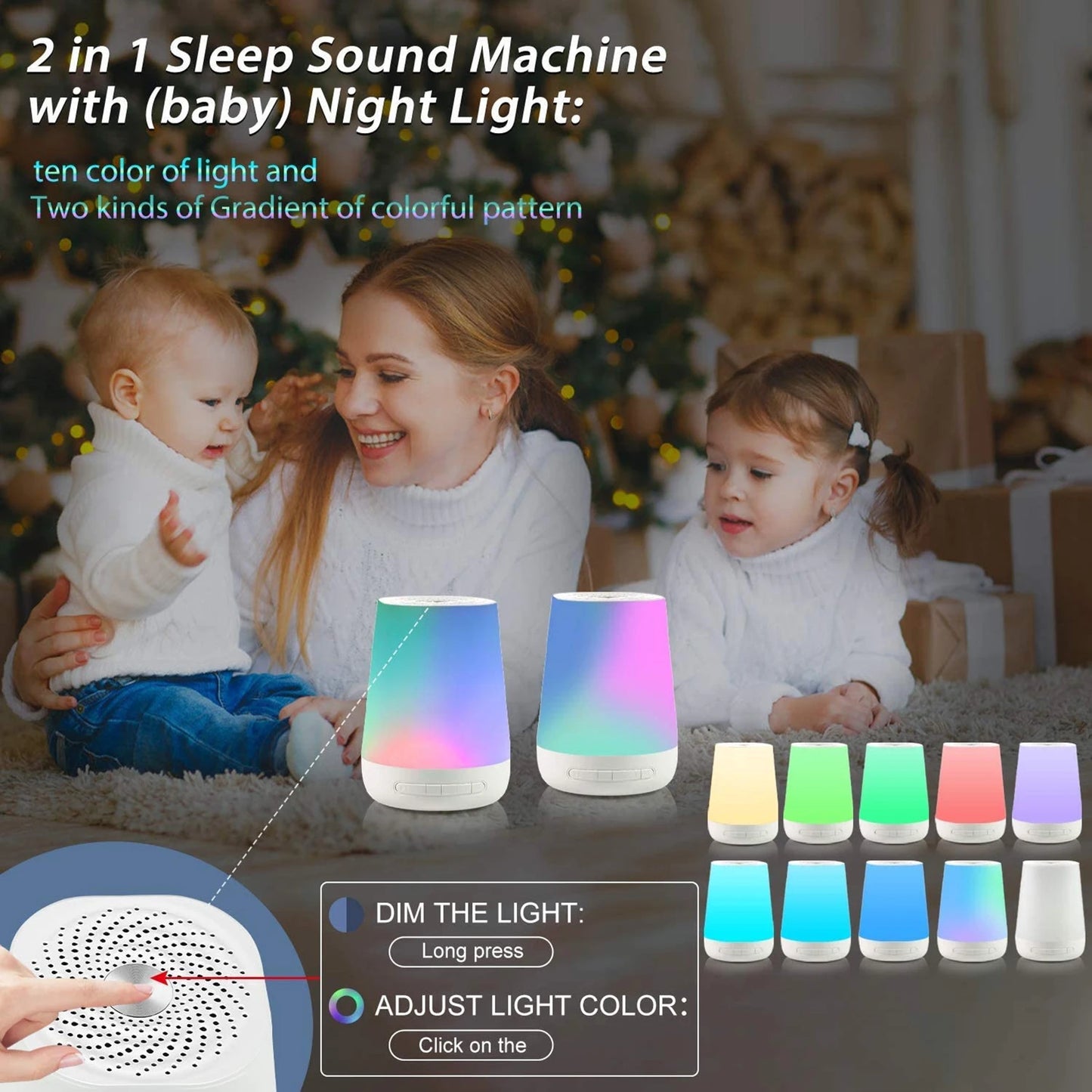 Transform Your Baby's Sleep with the MBZ085 White Noise Machine: 28 Soothing Sounds & Colorful Night Lights