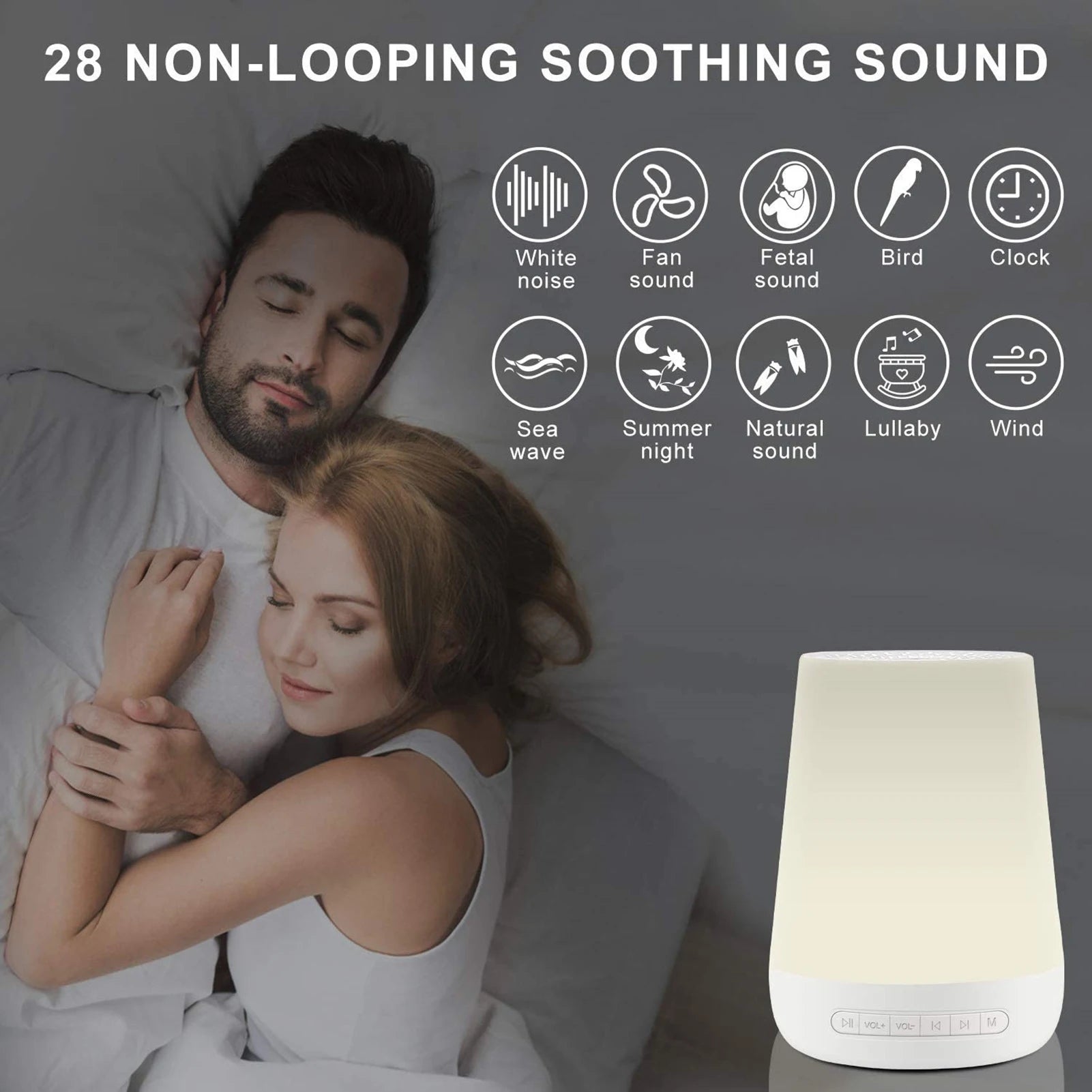 Transform Your Baby's Sleep with the MBZ085 White Noise Machine: 28 Soothing Sounds & Colorful Night Lights