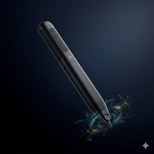 REXSAR Voice Translator Pen, a sleek black AI translator pen with glowing scan effects